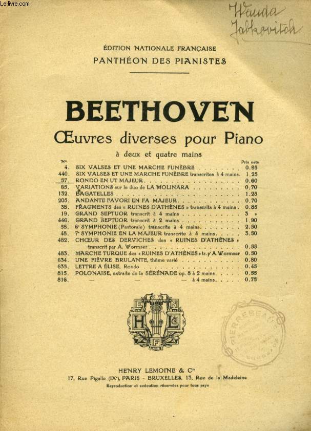 OEUVRES DIVERSES POUR PIANO N 57 RONDO EN UT MAJEUR