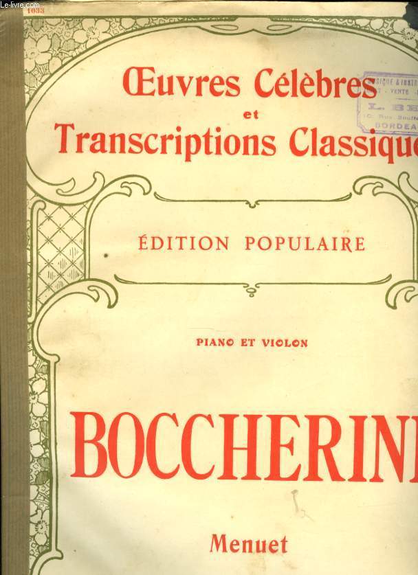 OEUVRES CELEBRES ET TRANSCRIPTIONS CLASSIQUES N1033 MENUET