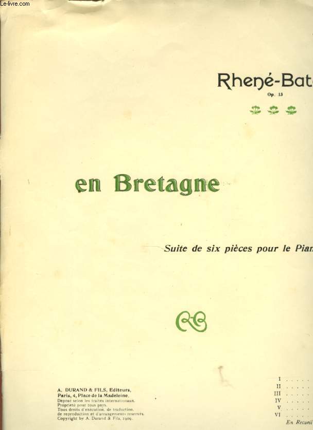 EN BRETAGNE SUITE DE SIX PIECES POUR LE PIANO.