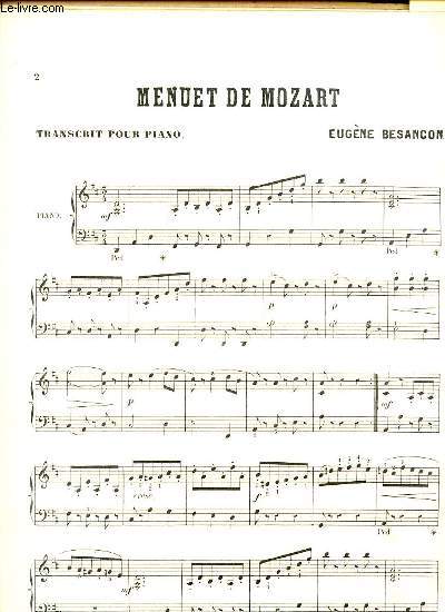 MENUET DE MOZART. TRANSCRIPTION POUR PIANO.