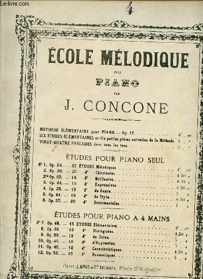 ECOLE MELODIQUE DU PIANO. 15 ETUDES DE GENRE ET D'EXPRESSION POUR PIANO.