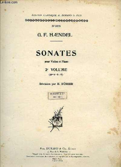 N9378. SONATES POUR VIOLON ET PIANO 2e VOLUME ( Nos 4-5-6 ).