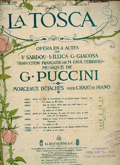 LA TOSCA. ACTE 3ME. SOLO DE CAVARADOSSI : LE CIEL LUISAIT D'ETOILES ( TENOR ).