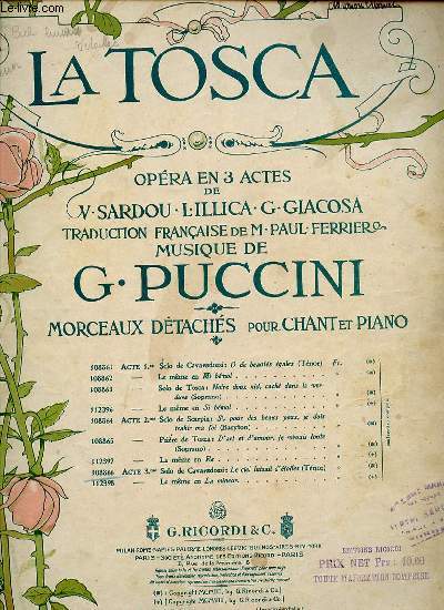 LA TOSCA. ACTE 3ME. SOLO DE CAVARADOSSI : LE CIEL LUISAIT D'ETOILES ( TENOR ).