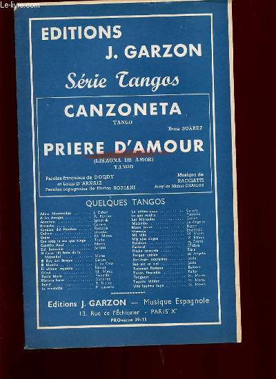 CANZONETA / PRIERE D'AMOUR.