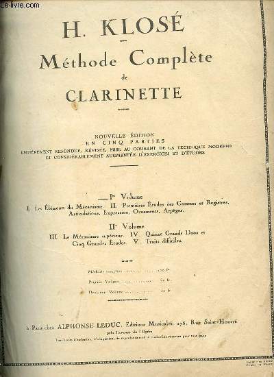 METHODE COMPLETE DE CLARINETTE. II VOLUMES.
