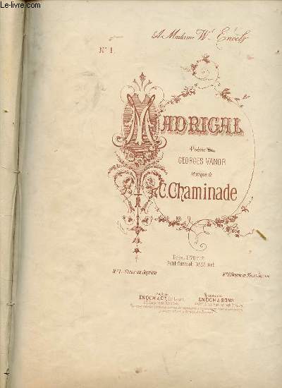MADRIGAL. TENOR AU SOPRANO, BARYTON OU MEZZO SOPRANO.
