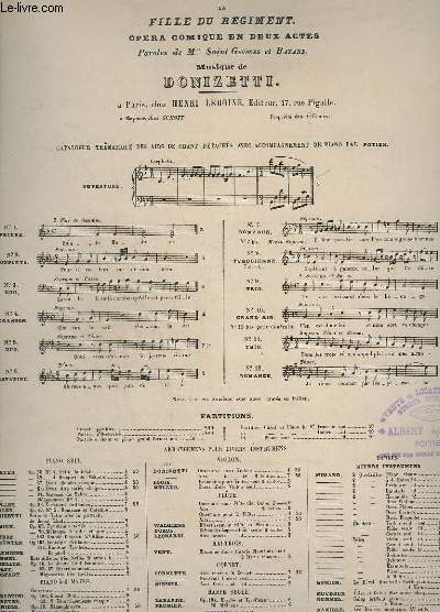 FILLE DU REGIMENT - N10 - OPERA COMIQUE EN DEUX ACTES - PIANO.