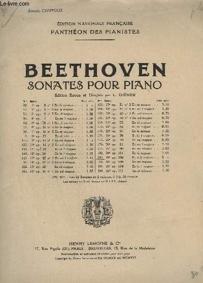 SONATES POUR PIANO - N 183 - OP. 106. : 29 SONATE EN SI B MAJEUR.