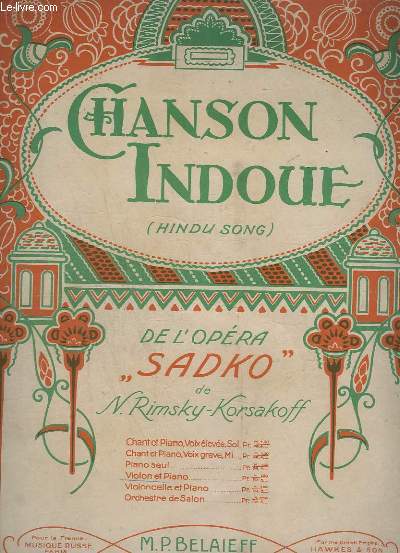 CHANSON INDOUE - DE L'OPERA SADKO - VIOLON ET PIANO.