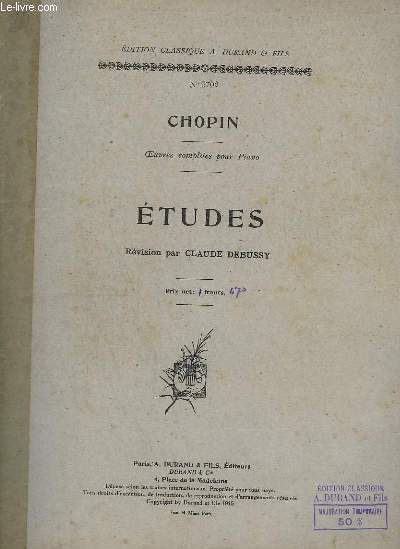 ETUDES - OEUVRES COMPLETES POUR PIANO - N 9702.