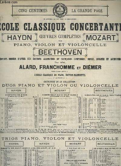 ECOLE CLASSIQUE CONCERTANTE - N 05 : 5me SONATE EN UT MINEUR - PIANO ET VIOLON.