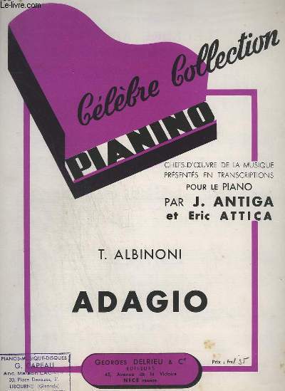 CELEBRE COLLECTION PIANINO - N 133 : ADAGIO - POUR LE PIANO.