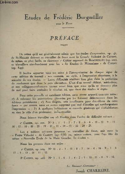 ETUDES DE FREDERIC BURGMULLER - POUR PIANO - N1 A 18.
