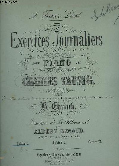 EXERCICES JOURNALIERS POUR PIANO - TRADUITS DE L'ALLEMAND- CAHIER N1.