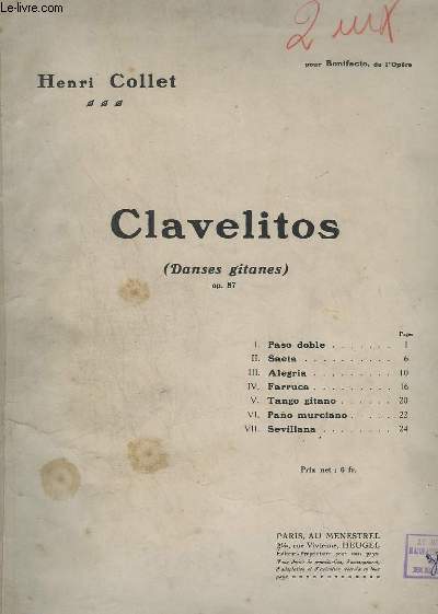 CLAVELITOS - DANSES GITANES - OP.87 - PIANO. - COLLET HENRI - 1928 - Afbeelding 1 van 1