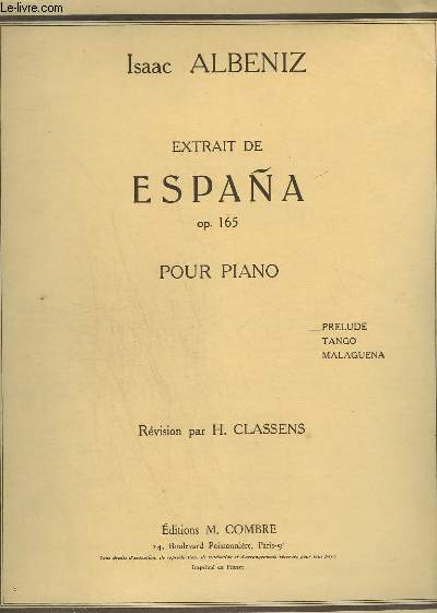 EXTRAIT DE ESPANA - OP. 165 - PRELUDE - POUR PIANO.
