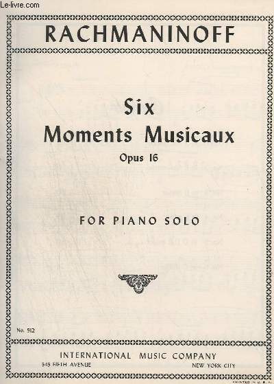 SIX MOMENTS MUSICAUX - OP. 16 - PIANO SOLO.