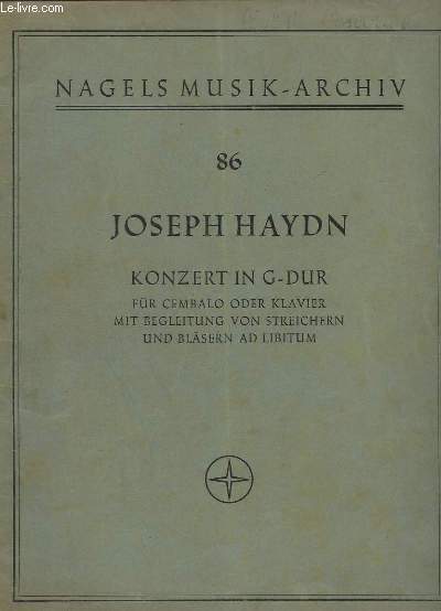 KONZERT IN G-DUR - N86 -FUR CEMBALO ODER KLAVIER - MIT BEGLEITUNG VON STREICHERN UND BLASERN AD LIBITUM.