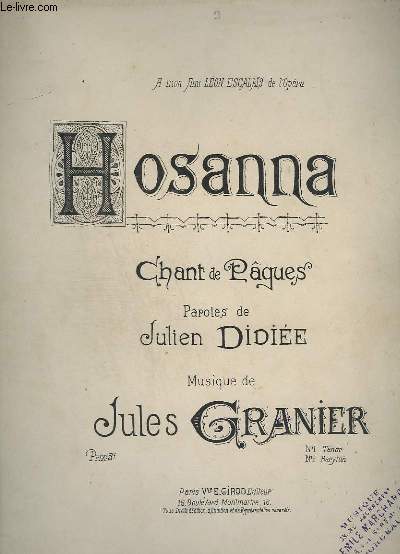 HOSANNA - CHANT DE PAQUES - N : BARYTON - PIANO ET CHANT.