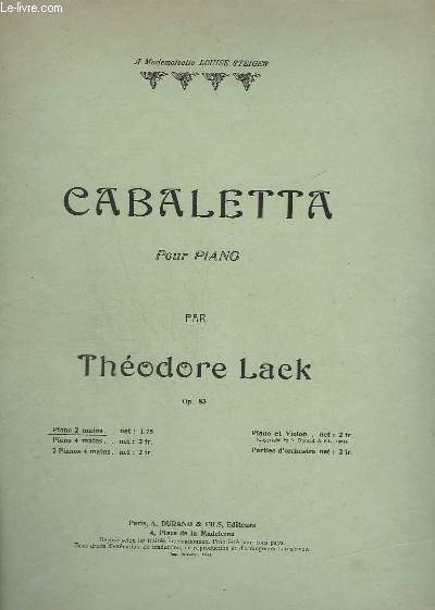 CABALETTA - POUR PIANO A 2 MAINS - OP.83.