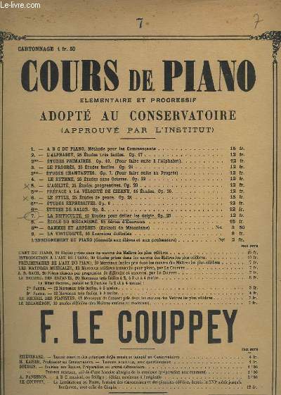 COURS DE PIANO - N 7 : LA DIFFICULTE, 15 ETUDES POUR DELIER LES DOIGT - OP.25.
