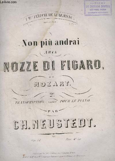 LES NOCES DE FIGARO DE MOZART - N2 : NON PIU ANDRAI - op.14.