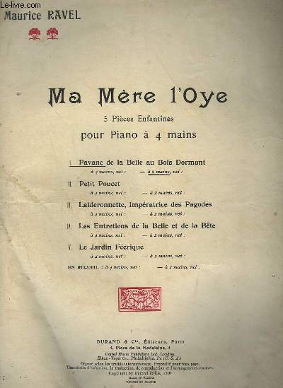 MA MERE L'OYE - POUR PIANO A 2 MAINS - N1 : PAVANE DE LA BELLE AU BOIS DORMANT.