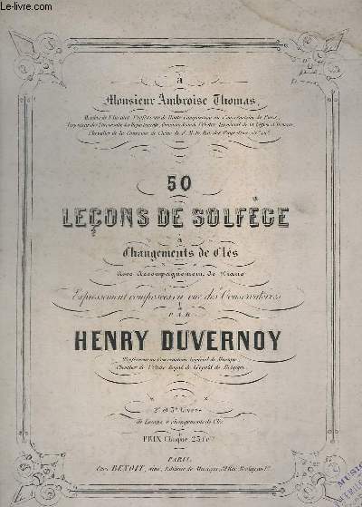 50 LECONS DE SOLFEGE A CHANGEMENTS DE CLES - AVEC ACCOMPAGNEMENT DE PIANO.- 2 VOLUME : DE 1 A 25.