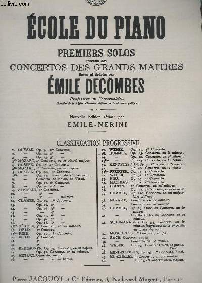 ECOLE DU PIANO - PREMIERS SOLOS EXTRAIT DES CONCERTOS DES GRANDS MAITRES - N28 : OP.85 - CONCERTO EN LA MINEUR.
