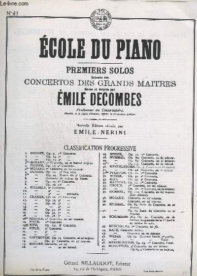 ECOLE DU PIANO - PREMIERS SOLOS EXTRAIT DES CONCERTOS DES GRANDS MAITRES - N41 : OP.89 SUITE DU CONCERTO EN SI MINEUR.