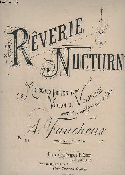 REVERIE NOCTURNE - MORCEAUX FACILES POUR VIOLON OU VIOLONCELLE AVEC ACCOMPAGNEMENT DE PIANO N1.