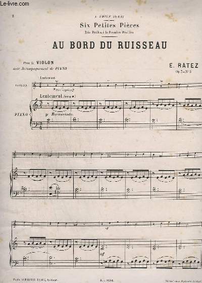 AU BORD DU RUISSEAU - POUR LE VIOLON AVEC ACCOMPAGNEMENT PIANO - OP.7-N5.