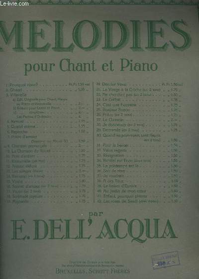 MELODIES POUR CHANT ET PIANO - N8 : CHANSON PROVENCALE - POUR SOPRANO.