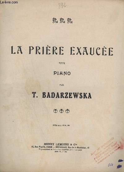 LA PRIERE EXAUCEE - POUR PIANO.