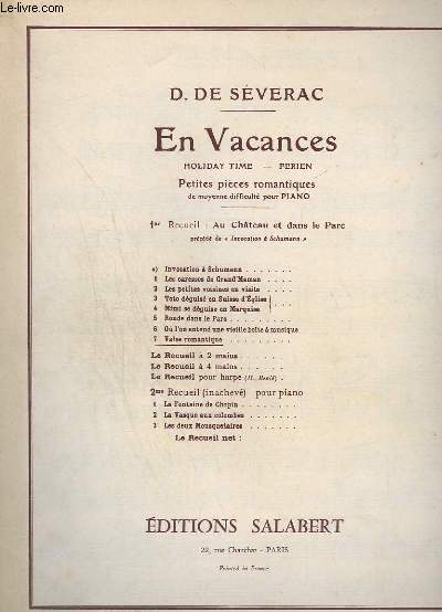 EN VACANCES / HOLIDAY TIME / FERIEN - PETITES PIECES ROMANTIQUES DE MOYENNE DIFFICULTE POUR PIANO - 1 RECUEIL : AU CHATEAU ET DANS LE PRE : N 7 : VALSE ROMANTIQUE / ROMANTIC WALTZ / YERGESSENE WALZERKLANGE.