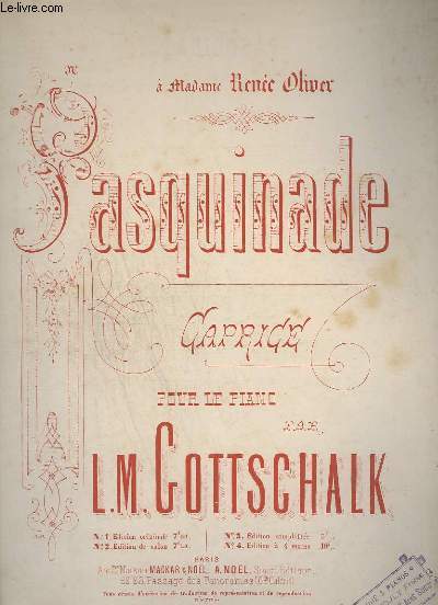 PASQUINADE - CAPRICE POUR PIANO - OP.59 - N1 : EDITION ORIGINALE.