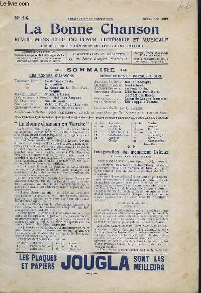 LA BONNE CHANSON - N14 : LA DERNIERE BUCHE + A LA VEILLEE + LE COEUR DE LA TOUR D'AUVERGNE + VIRELAI D'ALSACE + NOEL DES POUPEES + NOEL BRESSAN + ENTRE LE BOEUF ET L'ANE GRIS + LE TIMBRE DE DEUX SOUS - PIANO + PIANO / CHANT + CHANT POPULAIRE + RECIT...