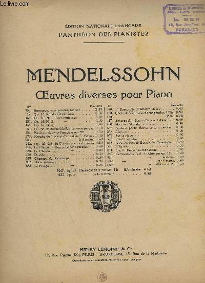 PANTHEON DES PIANISTES - N 12 : RONDO CAPRICCIOSO - OP.14.