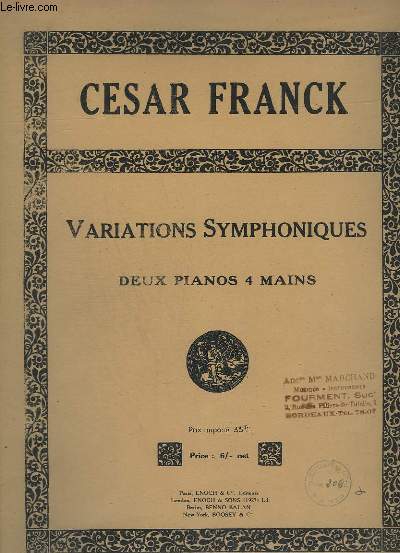 VARIATIONS SYMPHONIQUES - DEUX PIANOS 4 MAINS - POUR PIANO ET ORCHESTRE.