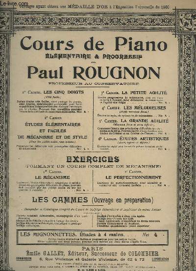 COURS DE PIANO - ELEMENTAIRE & PROGRESSIF - 3 CAHIER D'ETUDES.