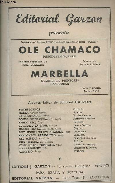 OLE CHAMACO + MARBELLA - TROMBONE + ACCORDEON / CHANT + 1° SAXO ALTO MIB + 2°... - Afbeelding 1 van 1
