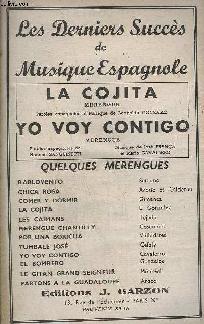 LA COJITA + YO VOY CONTIGO - PIANO CONDUCTEUR + ACCORDEON / CHANT / GUITARE + TROMBONE + CONTREBASSE / GUITARE + 1 SAXO ALTO MIB + 2 SAXO TENOR SIB + 3 SAXO ALTO MIB + 4 SAXO TENOR SIB + 1 TROMPETTE SIB + 2 TROMPETTE SIB + VILONS.