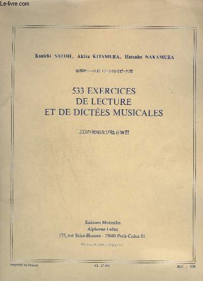 533 EXERCICES DE LECTURE ET DE DICTEES MUSICALES.