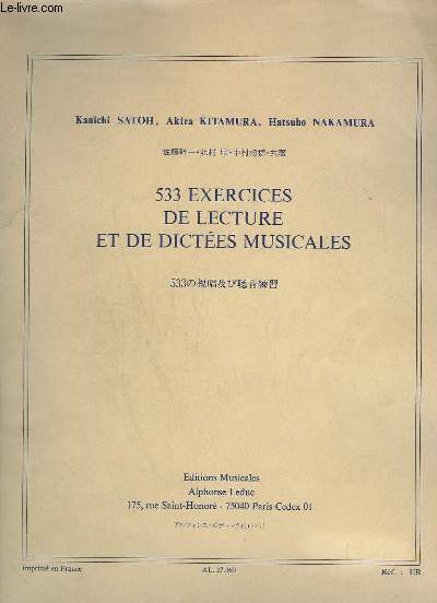 533 EXERCICES DE LECTURE ET DE DICTEES MUSICALES.