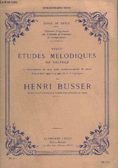 20 ETUDES MELODIQUES DE SOLFEGE - A CHANGEMENTS DE CLES AVEC ACCOMPAGNEMENT DE PIANO - CLES DE SOL 2 LIGNE, FA 4 LIGNE, UT 1, 3 ET 4 LIGNE.