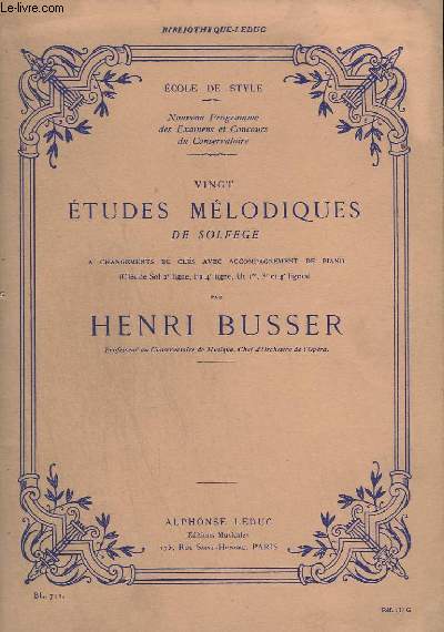 20 ETUDES MELODIQUES DE SOLFEGE - A CHANGEMENTS DE CLES AVEC ACCOMPAGNEMENT DE PIANO - CLES DE SOL 2 LIGNE, FA 4 LIGNE, UT 1, 3 ET 4 LIGNE.