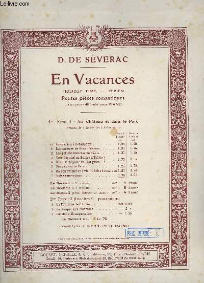 EN VACANCES / HOLLIDAY TIME / FERIEN - PETITES PIECES ROMANTIQUES DE MOYENNE DIFFICULTE POUR PIANO - 1 RECUEIL : N7 : VALSE ROMANTIQUE POUR PIANO A 2 MAINS.