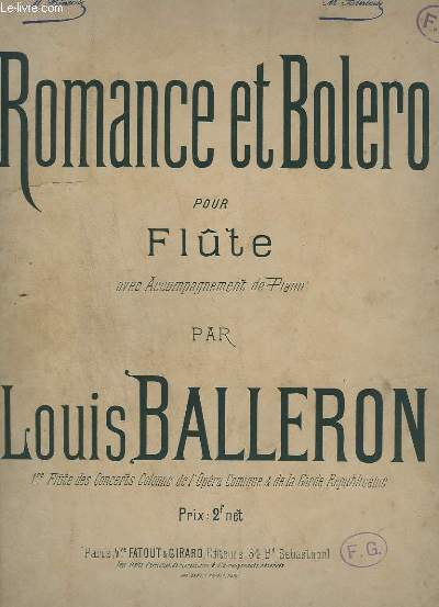 ROMANCE ET BOLERO - POUR FLUTE AVEC ACCOMPAGNEMENT DE PIANO.
