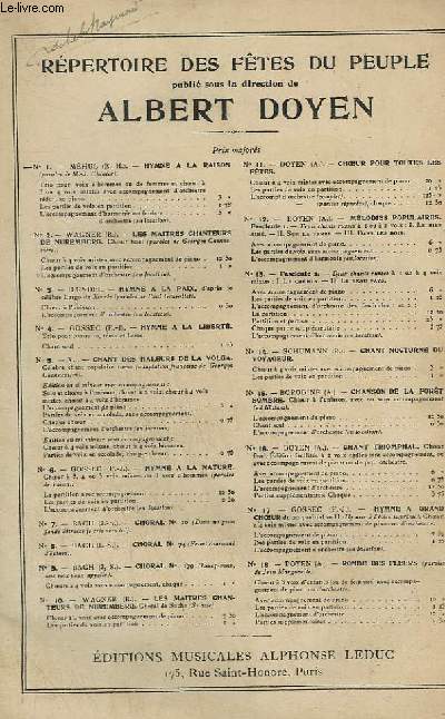 HYMNE A LA RAISON - TRIO, CHOEURS A 3 VOIX ET ORCHESTRE : SOPRANO OU TENOR + MEZZO-SOPRANO OU BARYTON + CONTRALTO OU BASSE - N1 DU REPERTOIRE DES FETES DU PEUPLE.